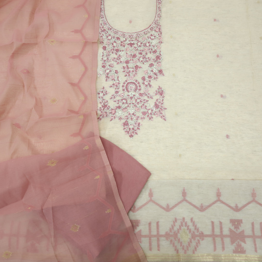 Jannat Lemonade Pink Jamdani Top and Jamdani Dupatta