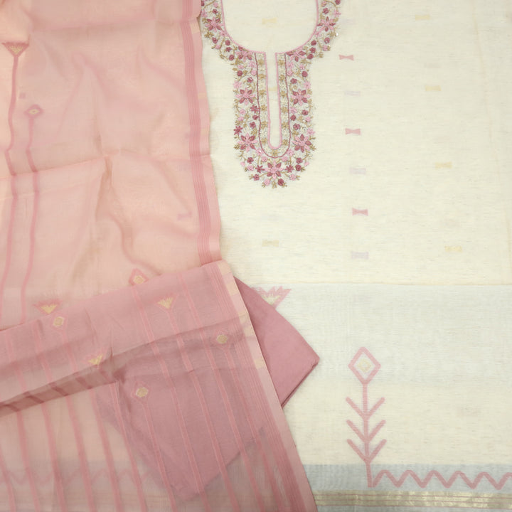 Jannat Lemonade Pink Jamdani Top and Jamdani Dupatta-D2