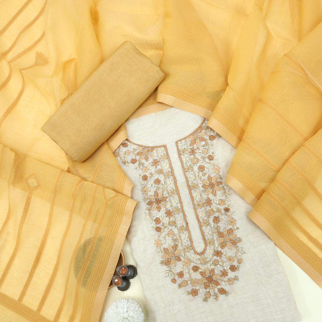 Jannat Sweetcorn Orange Jamdani Top and Jamdani Dupatta-D2