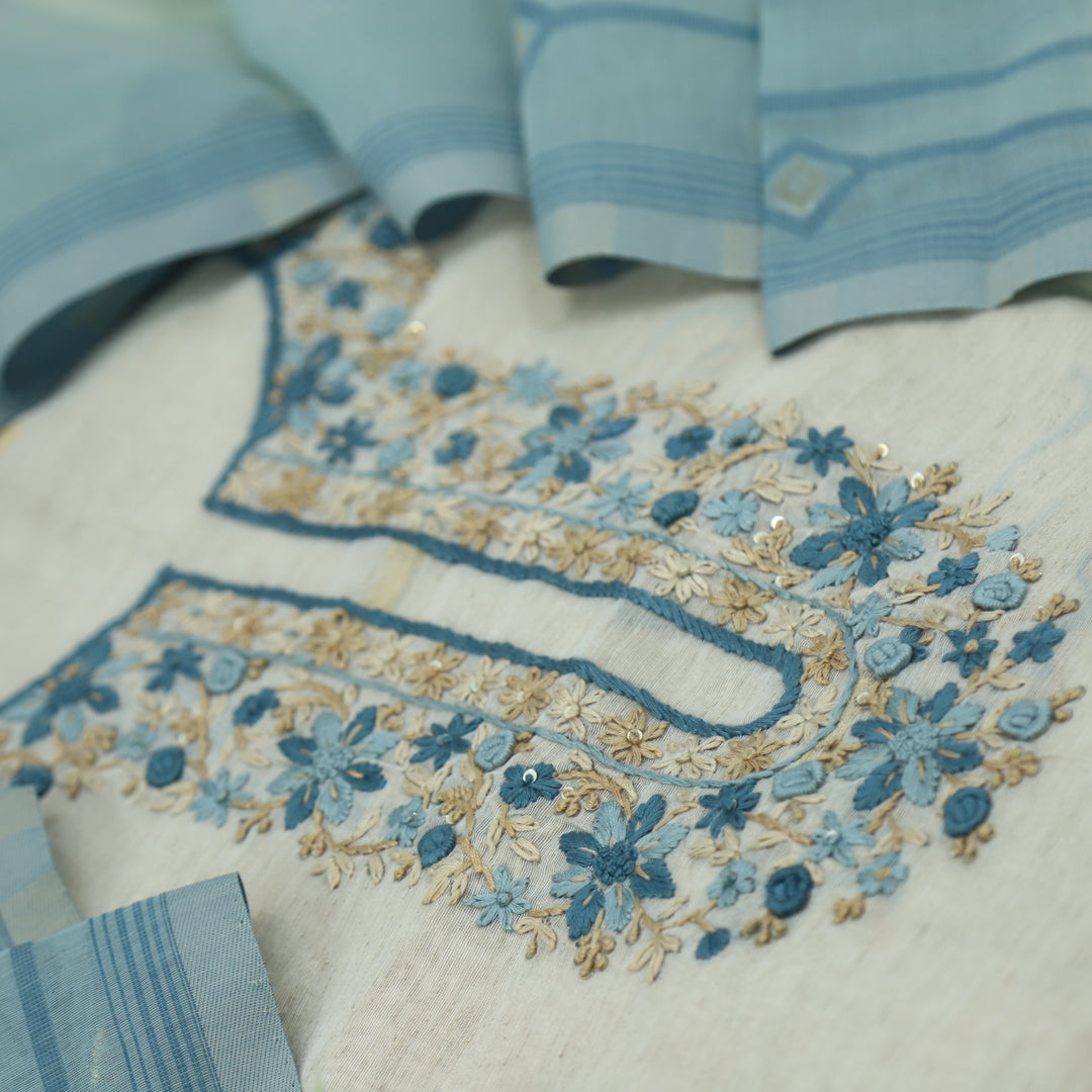 Jannat Teal Blue Jamdani Top and Jamdani Dupatta-D2