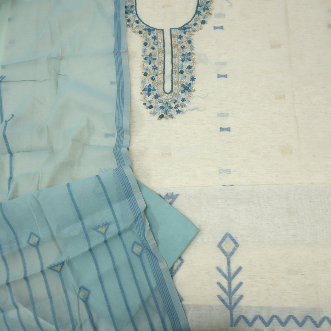Jannat Teal Blue Jamdani Top and Jamdani Dupatta-D2