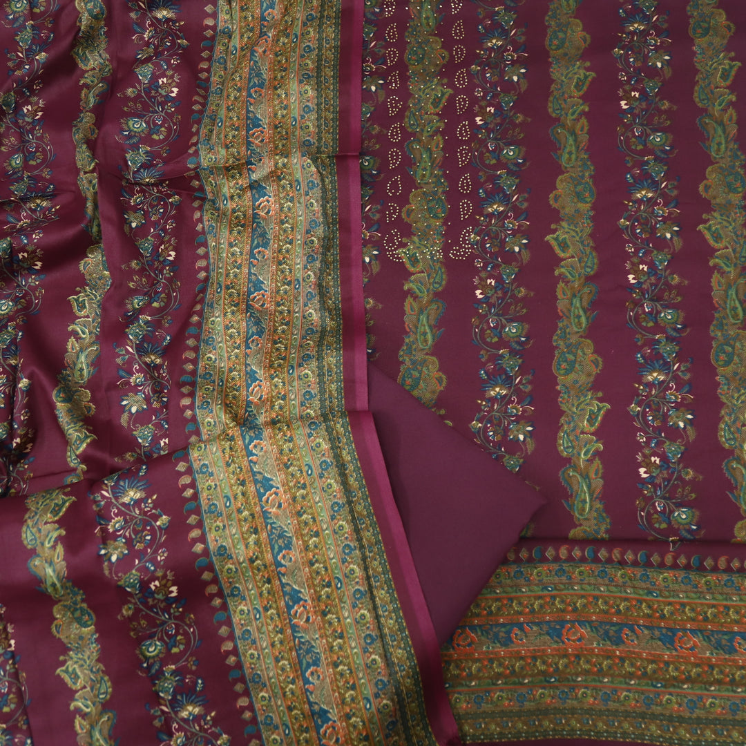 Ruksana Dark Purple Semi Pashmina Top with Semi Pashmina Dupatta