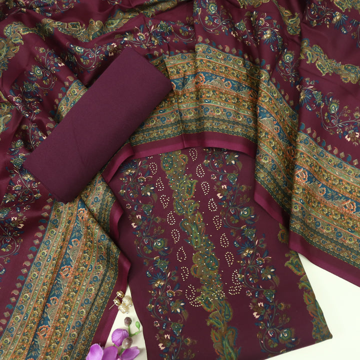Ruksana Dark Purple Semi Pashmina Top with Semi Pashmina Dupatta