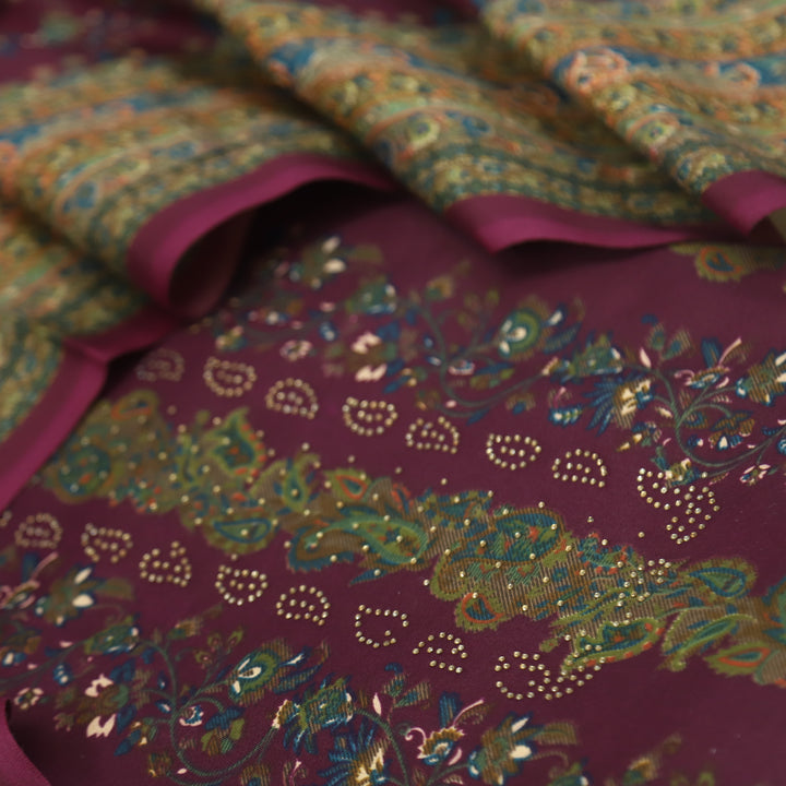 Ruksana Dark Purple Semi Pashmina Top with Semi Pashmina Dupatta