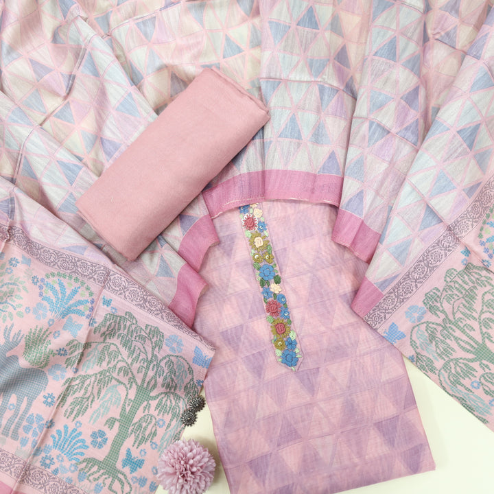 Kohinoor Crepe Pink Chanderi  Top with Chanderi Dupatta
