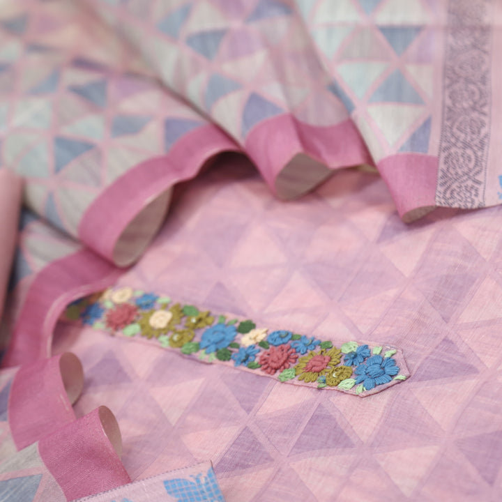 Kohinoor Crepe Pink Chanderi  Top with Chanderi Dupatta