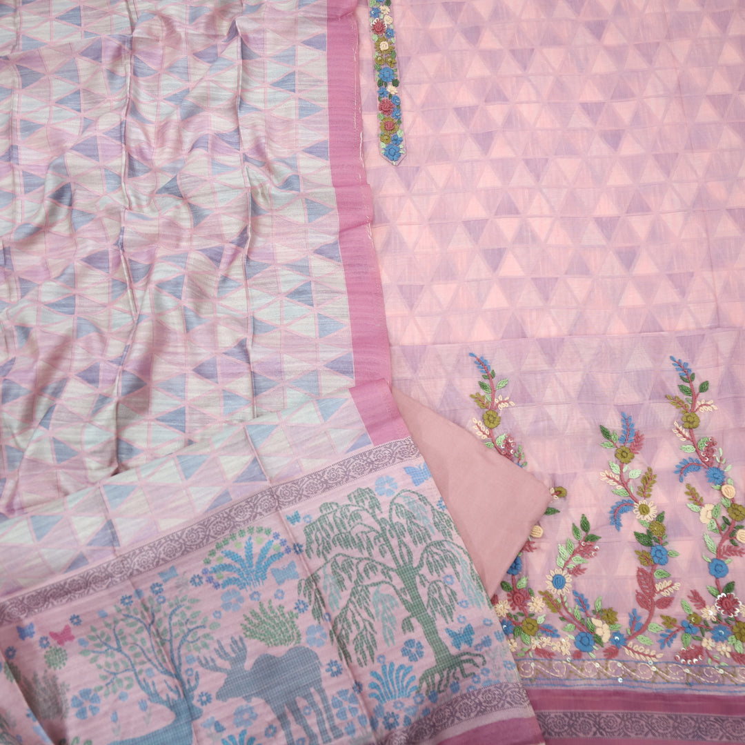 Kohinoor Crepe Pink Chanderi  Top with Chanderi Dupatta