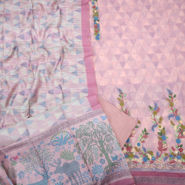 Kohinoor Crepe Pink Chanderi  Top with Chanderi Dupatta