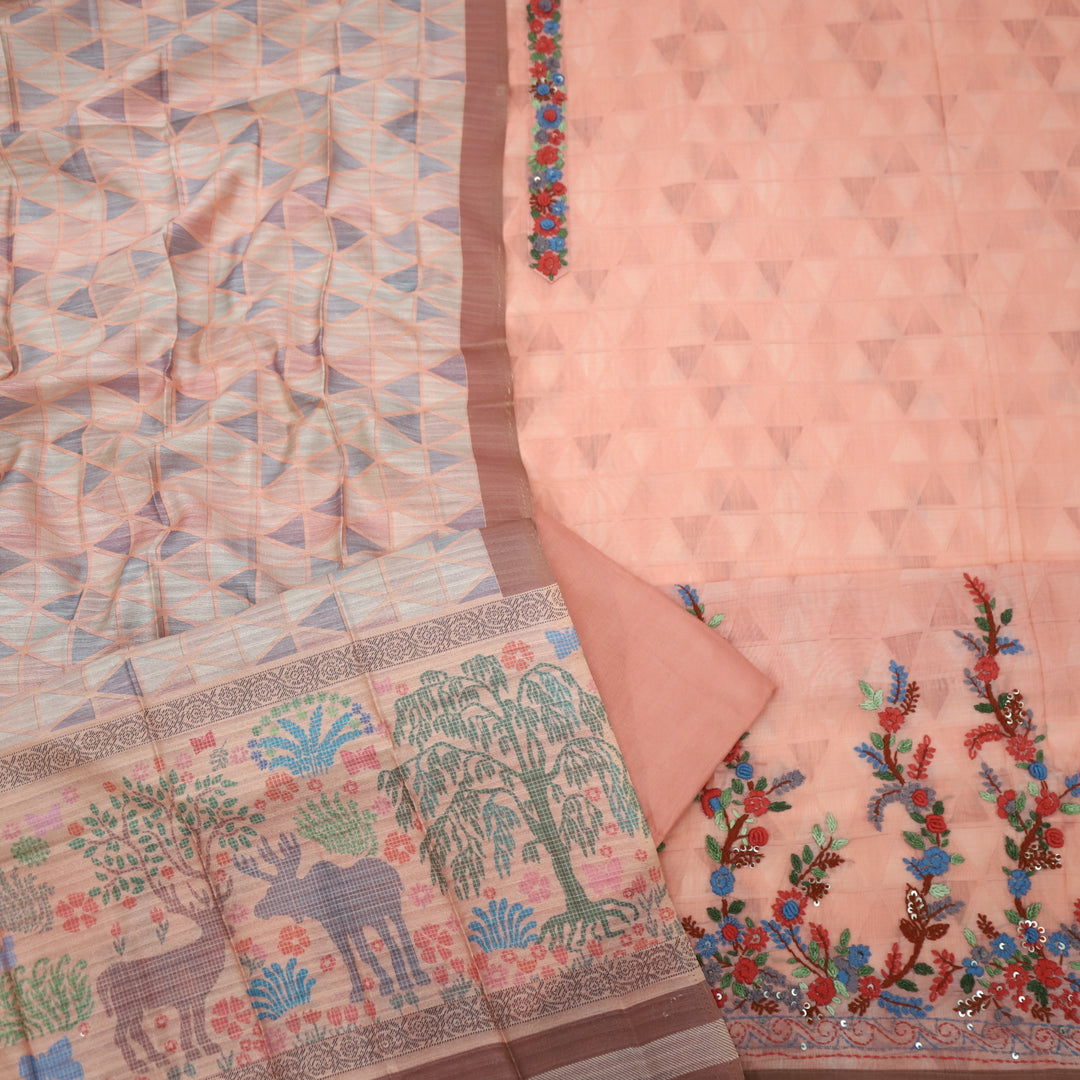 Kohinoor Coral Orange Chanderi  Top with Chanderi Dupatta