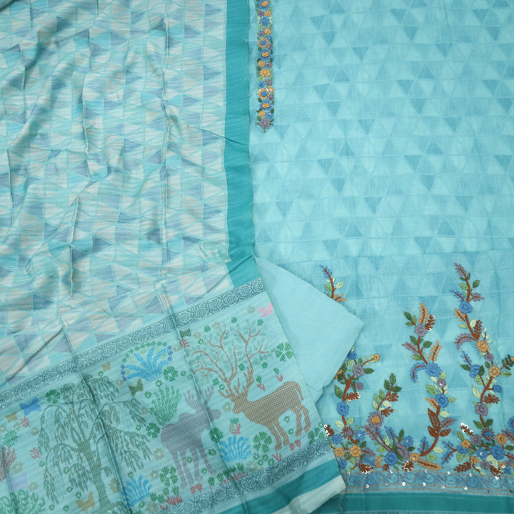 Kohinoor Tiffany Blue Chanderi  Top with Chanderi Dupatta