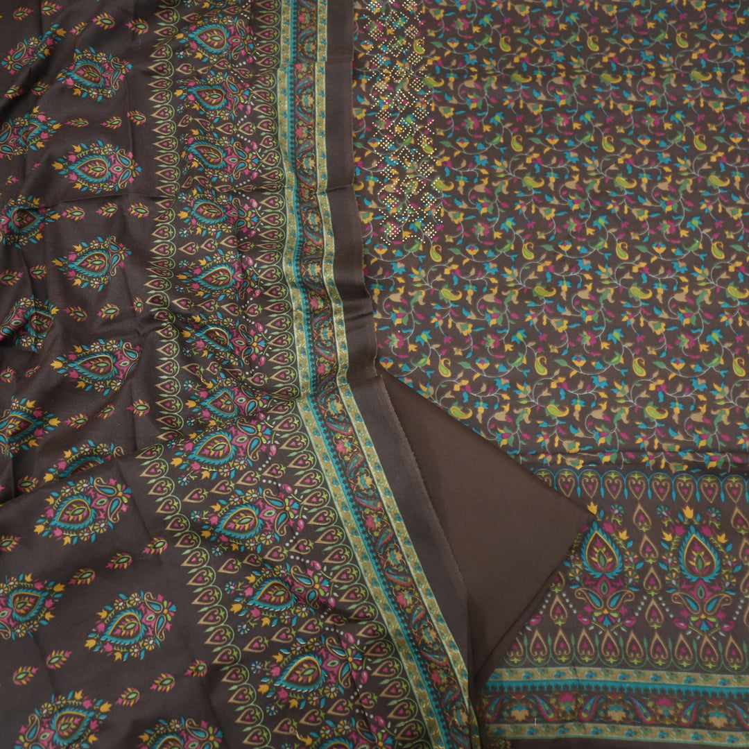 Ruksana Choco Brown  Grey Semi Pashmina Top with Semi Pashmina Dupatta