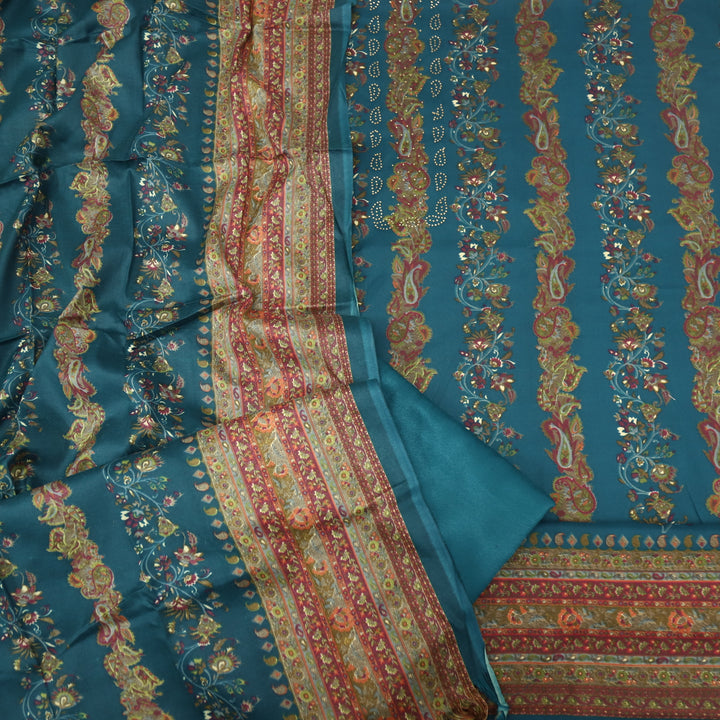 Ruksana Dark Teal Semi Pashmina Top with Semi Pashmina Dupatta