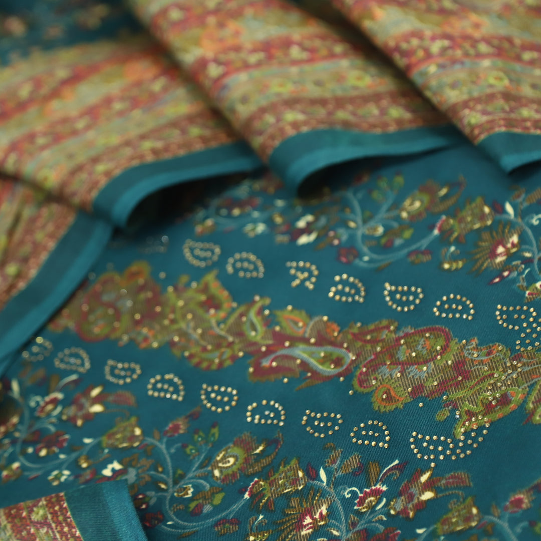 Ruksana Dark Teal Semi Pashmina Top with Semi Pashmina Dupatta