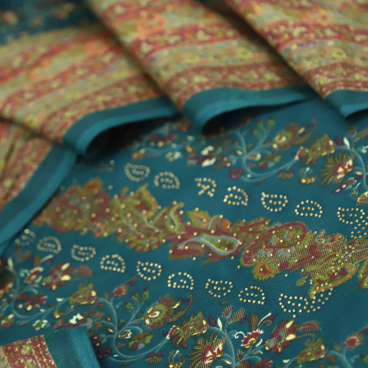 Ruksana Dark Teal Semi Pashmina Top with Semi Pashmina Dupatta
