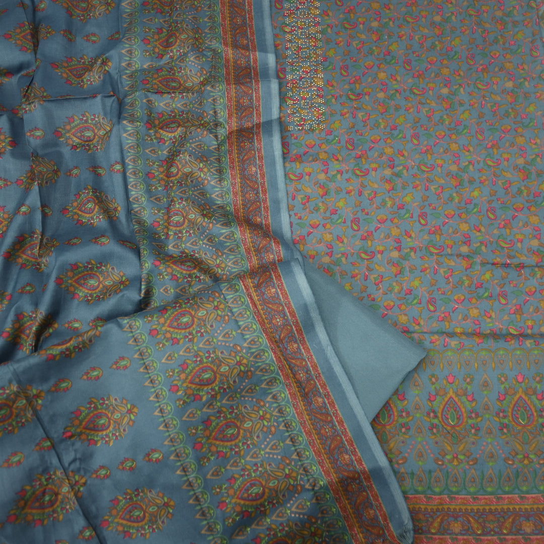 Ruksana Fossil Grey Semi Pashmina Top with Semi Pashmina Dupatta