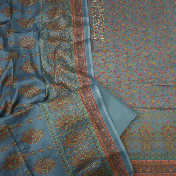 Ruksana Fossil Grey Semi Pashmina Top with Semi Pashmina Dupatta