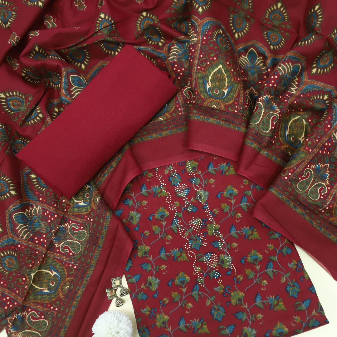 Ruksana Magenta Purple Semi Pashmina Top with Semi Pashmina Dupatta