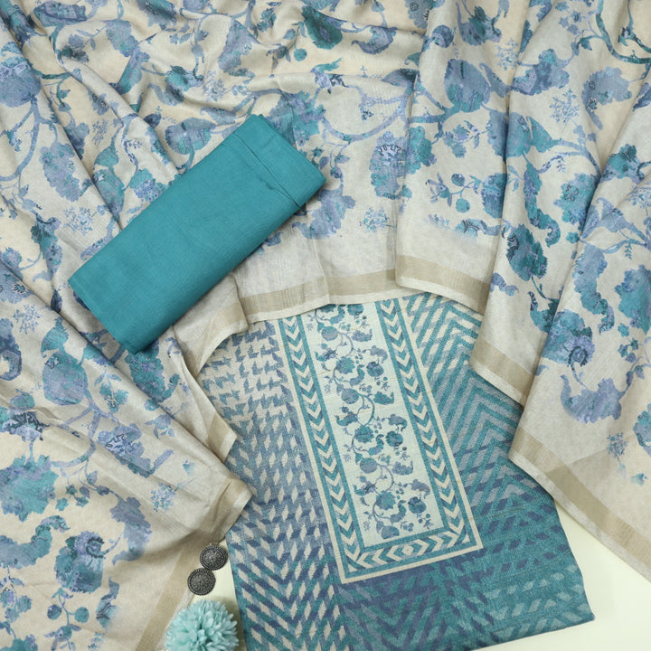 Falsafa Ocean Blue Tussar Chanderi Top With Chanderi Silk Dupatta