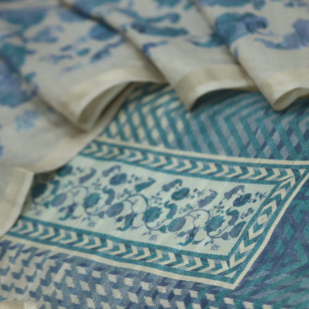 Falsafa Ocean Blue Tussar Chanderi Top With Chanderi Silk Dupatta