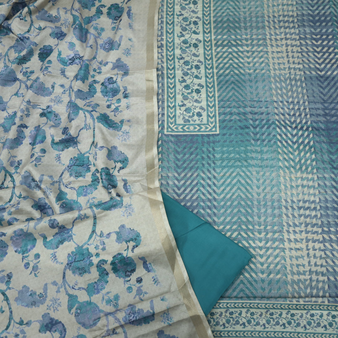 Falsafa Ocean Blue Tussar Chanderi Top With Chanderi Silk Dupatta