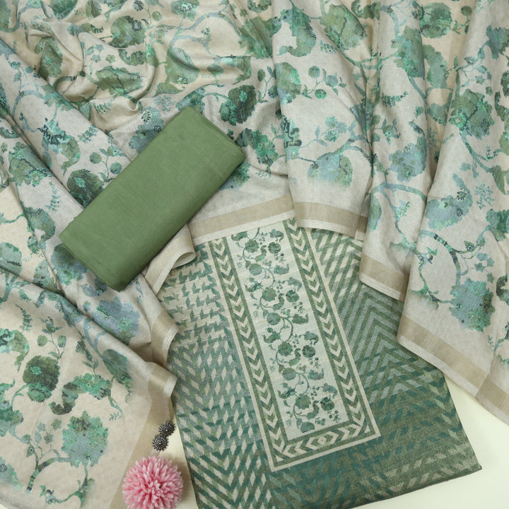 Falsafa Crocodile Green Tussar Chanderi Top With Chanderi Silk Dupatta