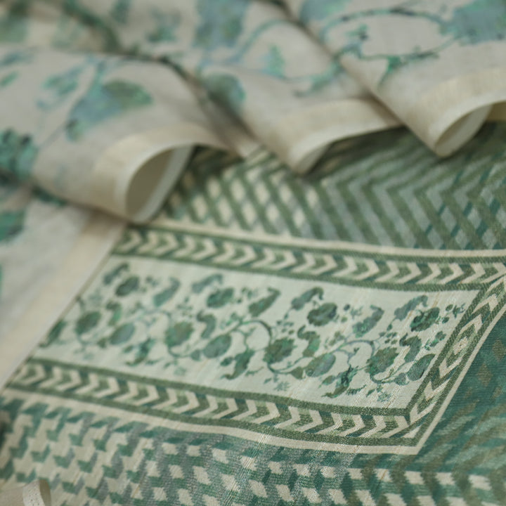 Falsafa Crocodile Green Tussar Chanderi Top With Chanderi Silk Dupatta