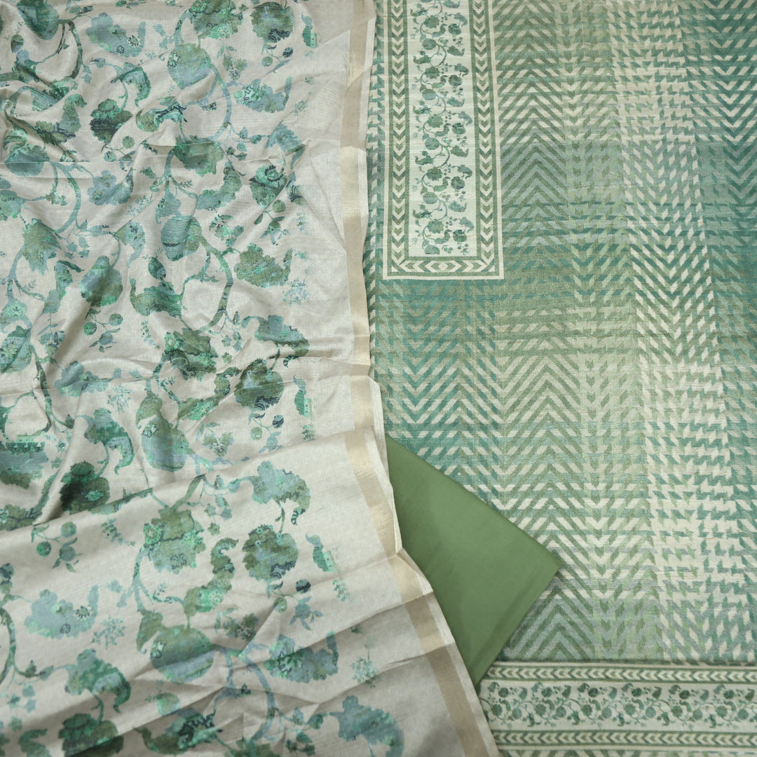Falsafa Crocodile Green Tussar Chanderi Top With Chanderi Silk Dupatta