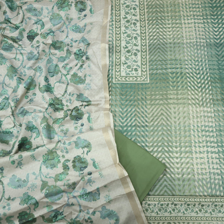Falsafa Crocodile Green Tussar Chanderi Top With Chanderi Silk Dupatta