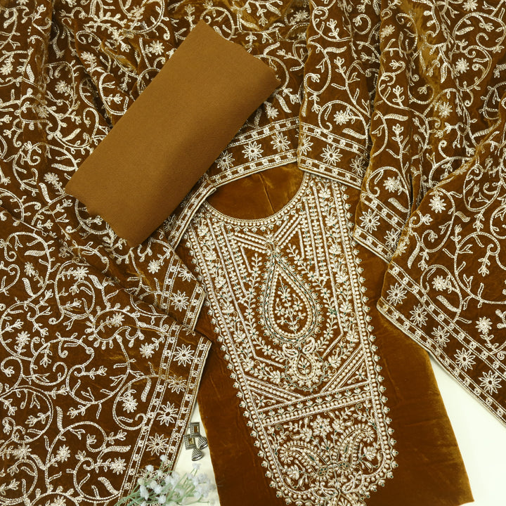 Noor Canary Yellow  Zari Work Velvet Top with Velvet Dupatta