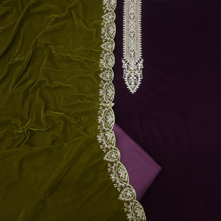 Noor Eggplant Purple Zari Work Velvet Top with Velvet Dupatta