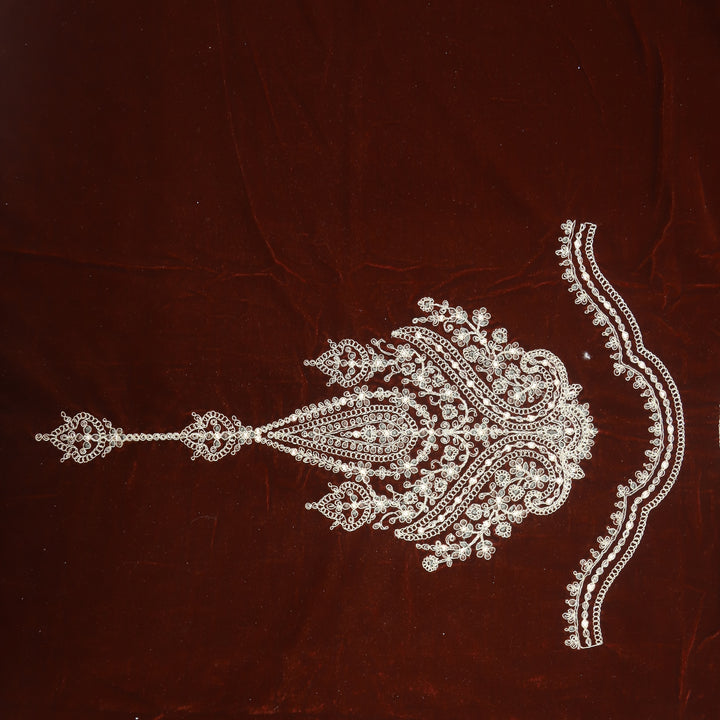 Noor Cherry Red Zari Work Velvet Top with Velvet Dupatta