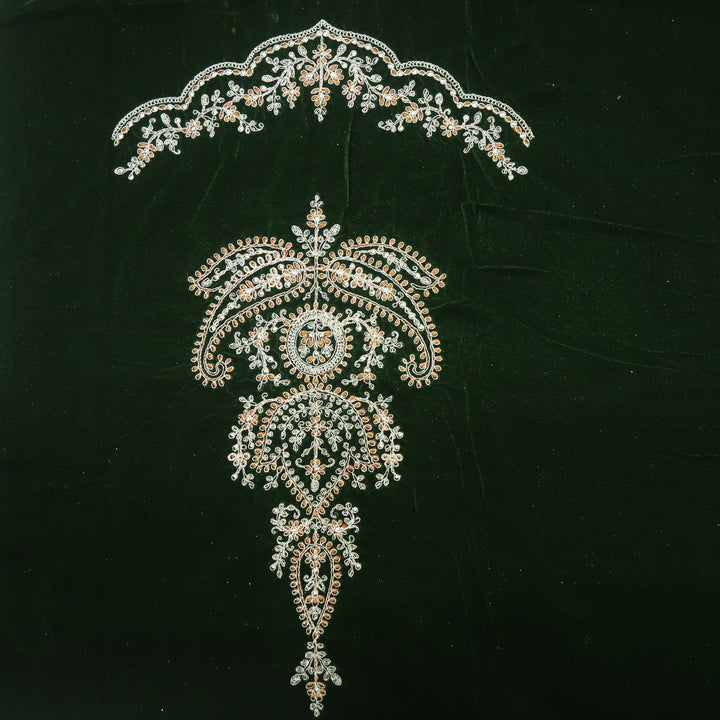 Noor Royal Green Zari Work Velvet Top with Velvet Dupatta