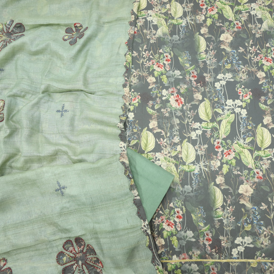Garj Mehndi Green Semi Pashmina Top with Semi Pashmina Dupatta