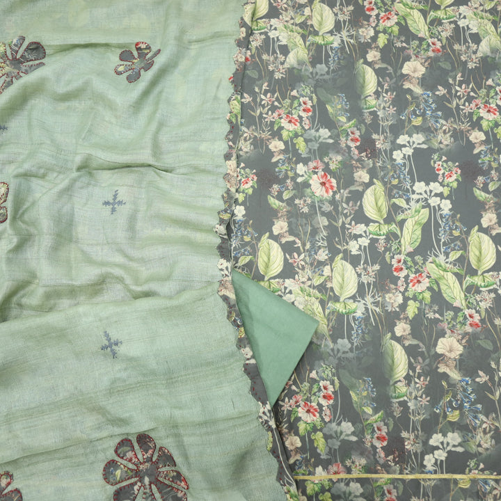 Garj Mehndi Green Semi Pashmina Top with Semi Pashmina Dupatta