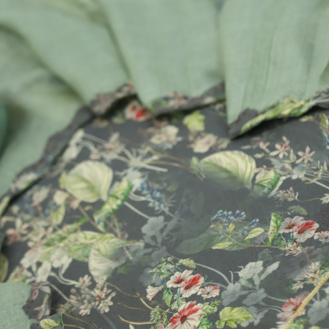 Garj Mehndi Green Semi Pashmina Top with Semi Pashmina Dupatta