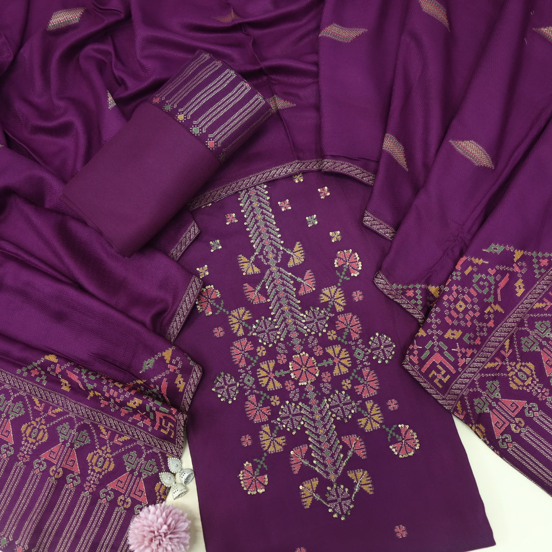 Garj Magenta Purple Semi Pashmina Top with Semi Pashmina Dupatta