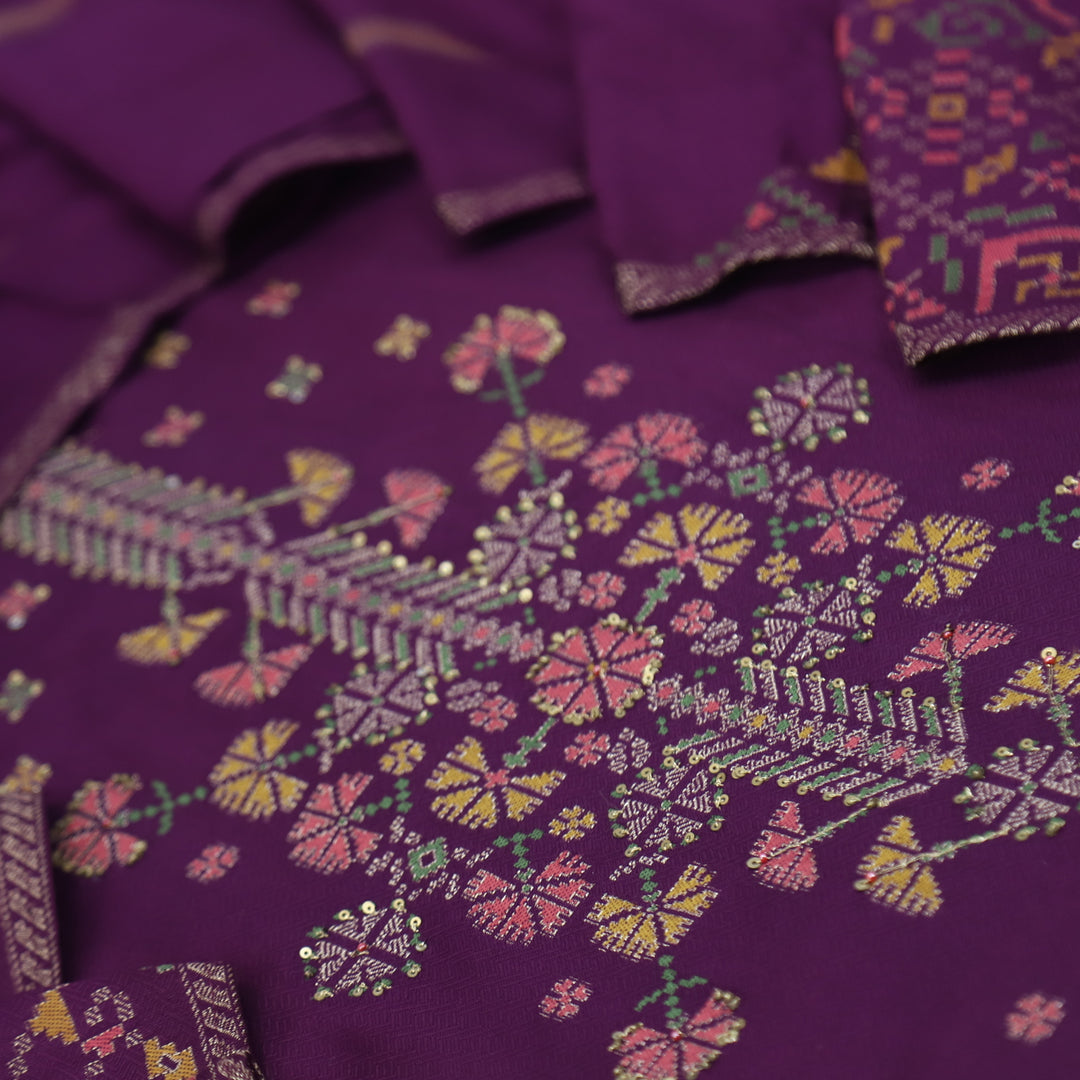 Garj Magenta Purple Semi Pashmina Top with Semi Pashmina Dupatta