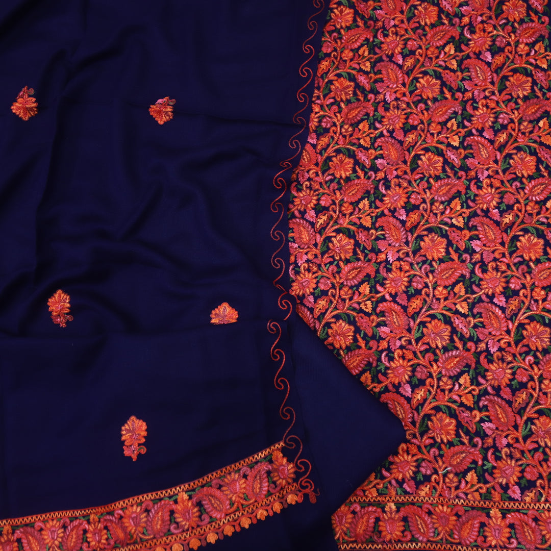 Shaista Indigo Blue Embroidered Semi Pashmina Top and Dupatta