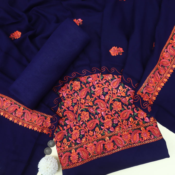 Shaista Indigo Blue Embroidered Semi Pashmina Top and Dupatta