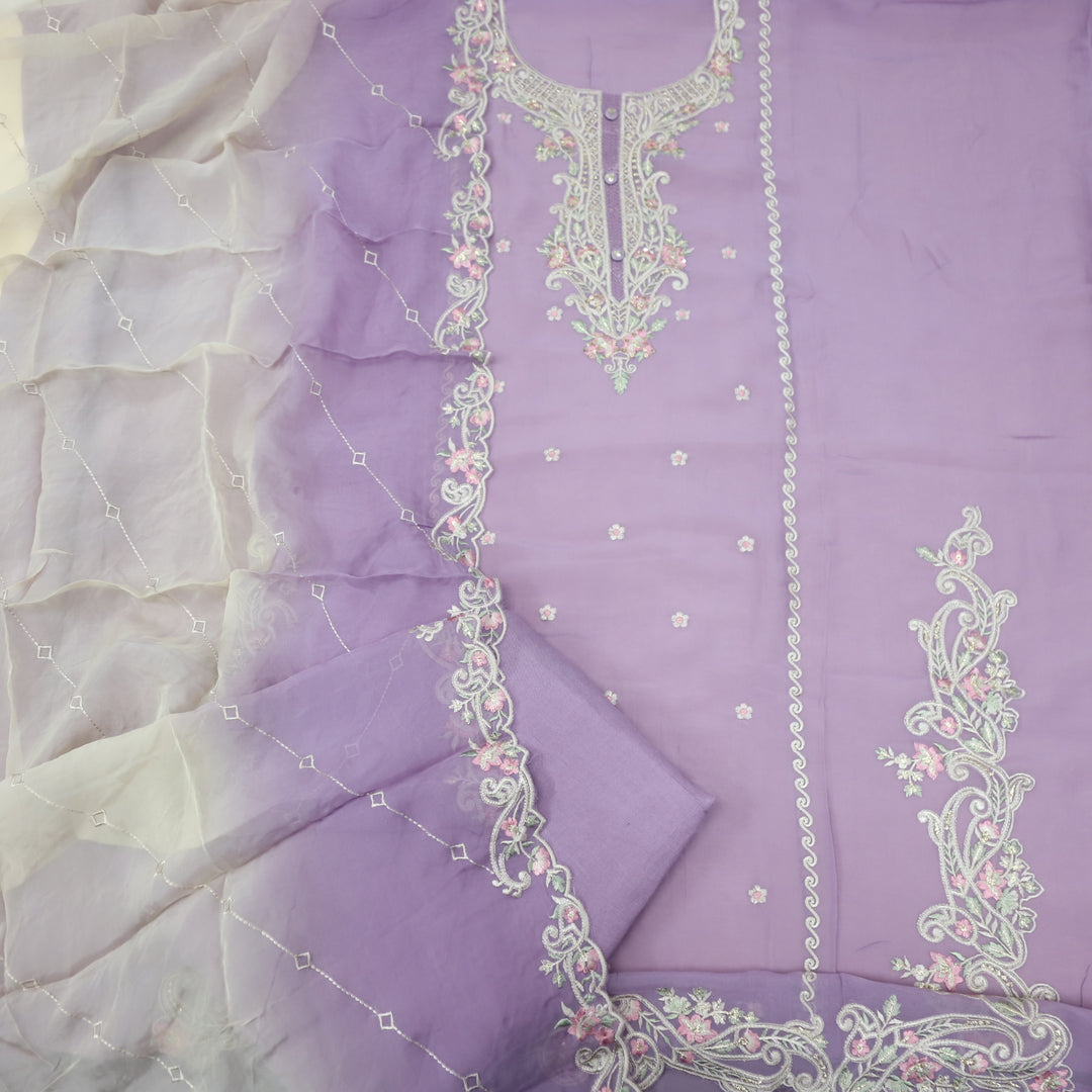 Eemaandar Periwinkle Purple Organza Top with Organza Dupatta