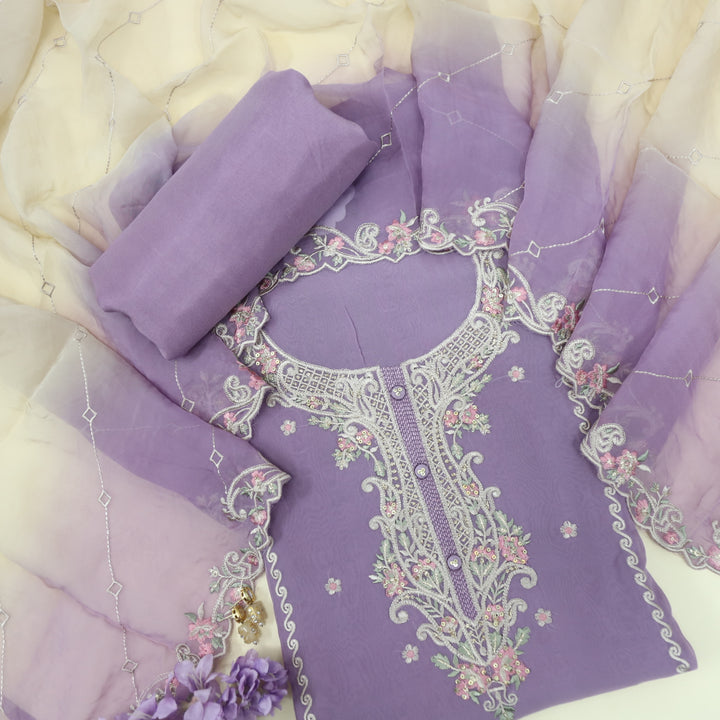 Eemaandar Periwinkle Purple Organza Top with Organza Dupatta