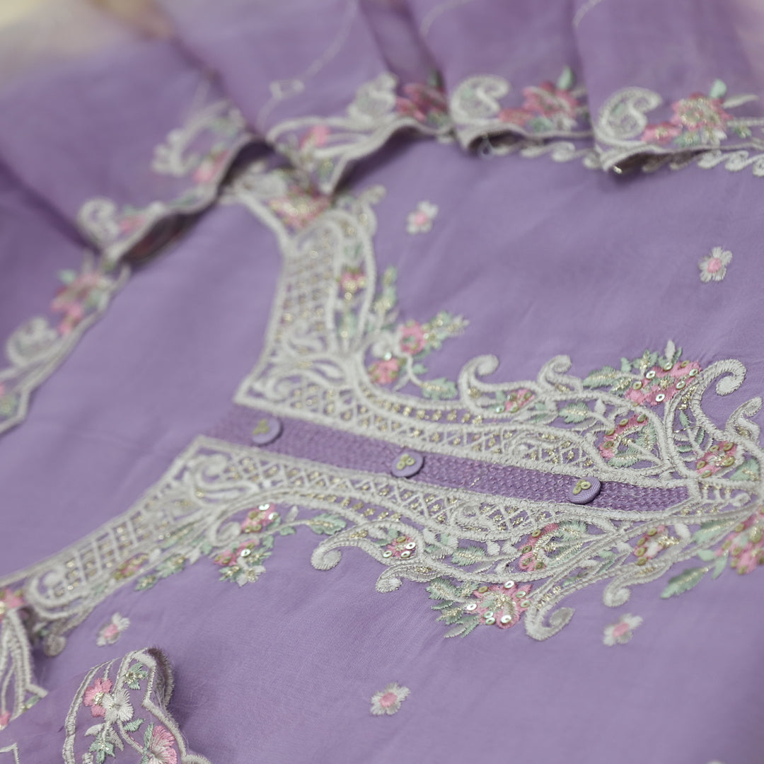 Eemaandar Periwinkle Purple Organza Top with Organza Dupatta