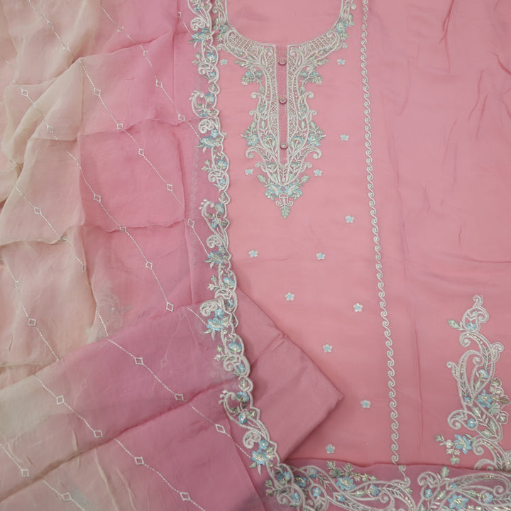 Eemaandar Baby Pink Organza Top with Organza Dupatta
