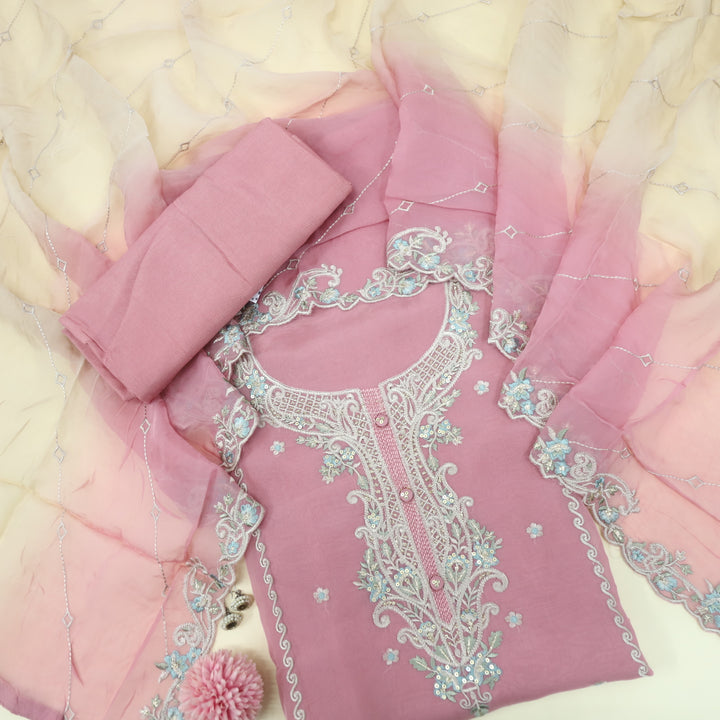 Eemaandar Baby Pink Organza Top with Organza Dupatta