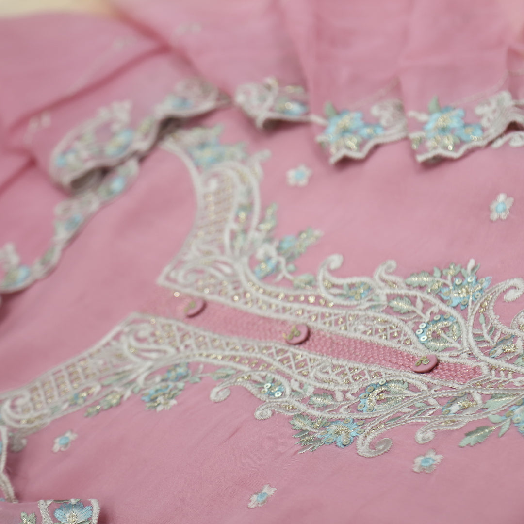 Eemaandar Baby Pink Organza Top with Organza Dupatta