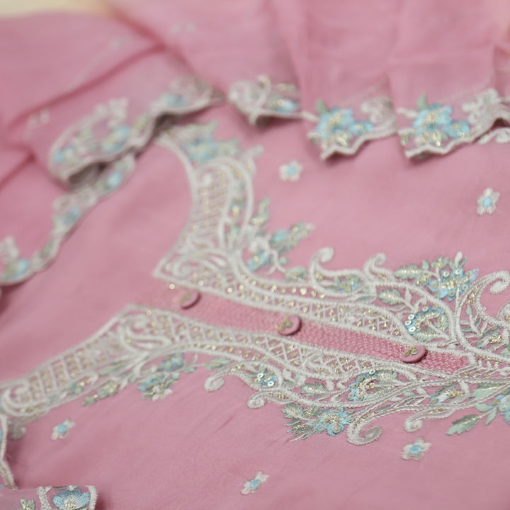 Eemaandar Baby Pink Organza Top with Organza Dupatta