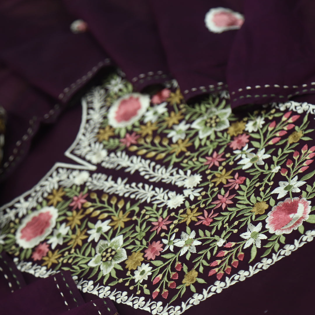 Bayaabaan Wine Purple Glazed Cotton Top with Chanderi Silk Dupatta
