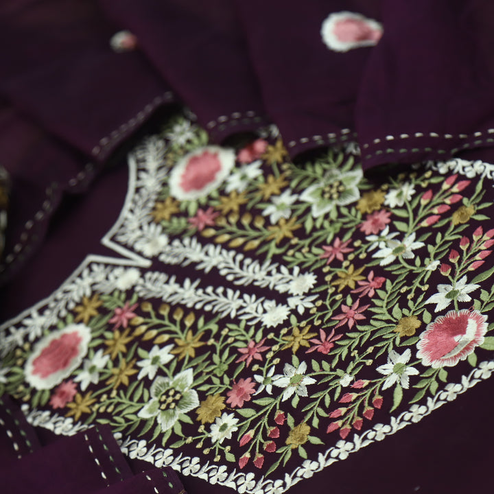Bayaabaan Wine Purple Glazed Cotton Top with Chanderi Silk Dupatta
