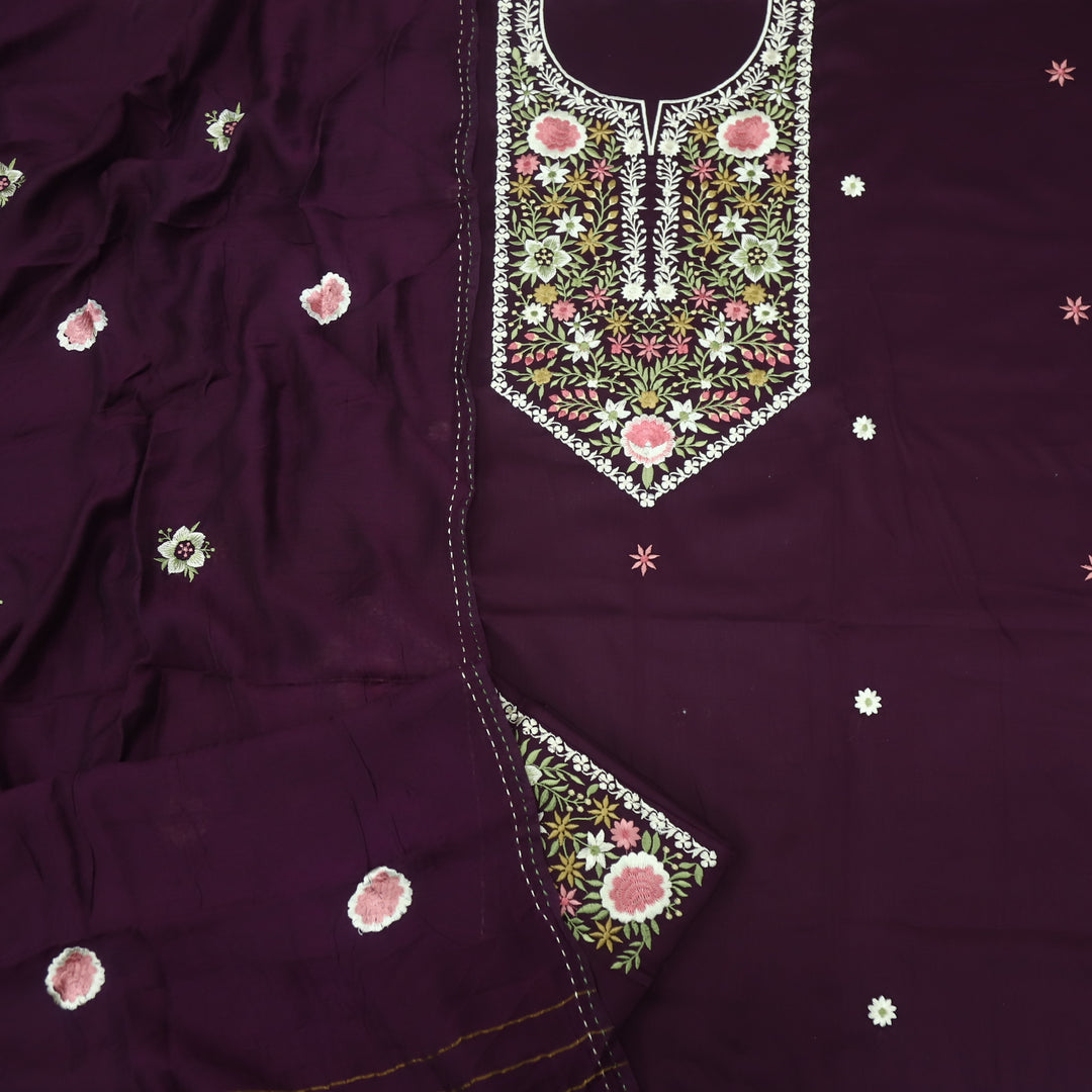 Bayaabaan Wine Purple Glazed Cotton Top with Chanderi Silk Dupatta