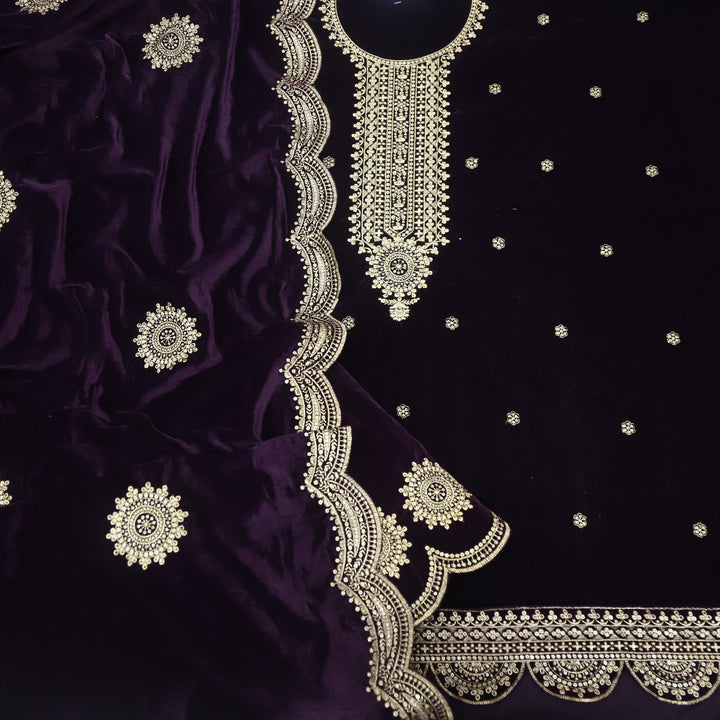 Noor Highness Purple Zari Work Velvet Top with Velvet Dupatta